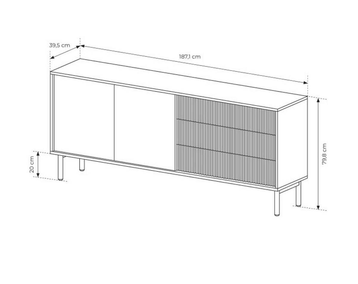 SIDEBOARD ROCCO 187,1x39,5x79,8 cm mit 3 Schubladen und 2 Türen Eichefarben - Braun, Holzwerkstoff (187.1/79.8/39.5cm) - MASSENO