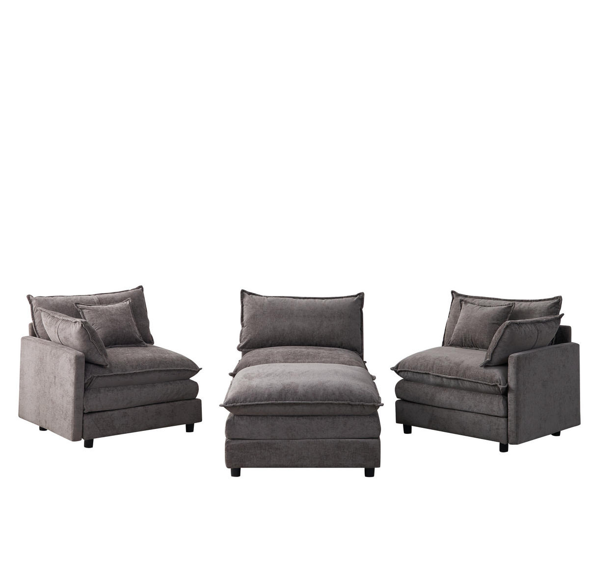 ECKSOFA 3-Sitzer mit Hocker, modulares Chenille-Sofa mit Federkern und abziehbaren Bezügen, Grau - Grau, Textil (267/154cm) - Redom