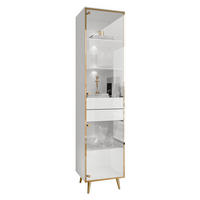 VITRINE AURORA in Weiß hochglanz mit LED-Beleuchtung mit schräge Goldchrom Fuße - Weiß Hochglanz/Goldfarben, Holzwerkstoff/Metall (45/194/40cm) - Lookway
