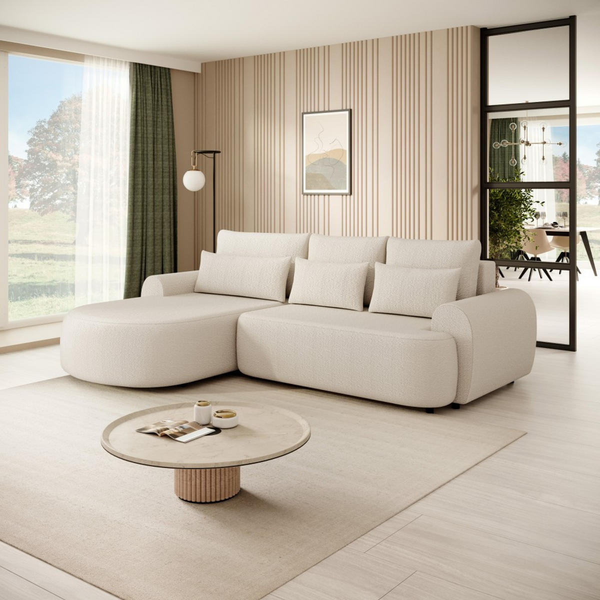 ECKSCHLAFSOFA Olivio L Beige, links - Beige/Schwarz, Kunststoff/Textil (266/170cm) - Beautysofa