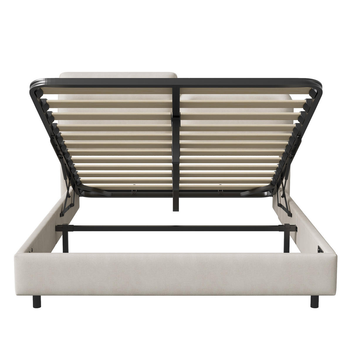 POLSTERBETT 160x200 cm, Beige, Doppelbett mit Stauraum & LED-Beleuchtung - Beige, Textil/Metall (160/200cm)