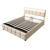 STAURRAUMBETT 180/200 cm DE-01646, in Grau, mit LED-Leuchten und hydraulischem Bettkasten - Beige, Metall (180/200cm) - ComfortXL