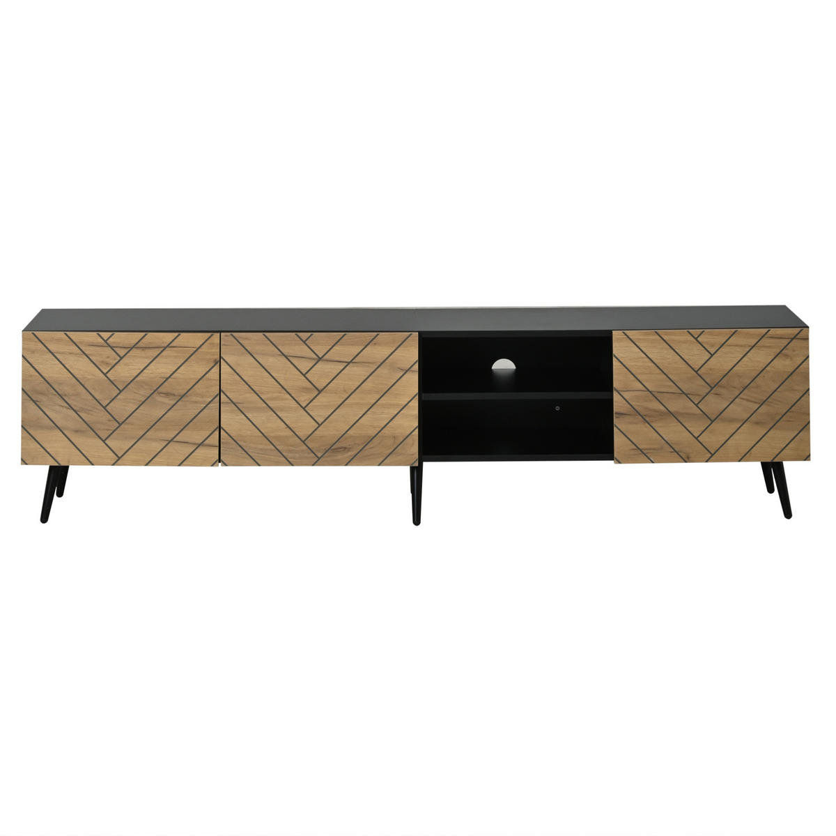 TV-LOWBOARD 180/33,5/45 cm naturfarben-schwarz aus Spanplatte mit Kabeldurchführung - Naturfarben, Holzwerkstoff (180/45/33.5cm) - OKWISH