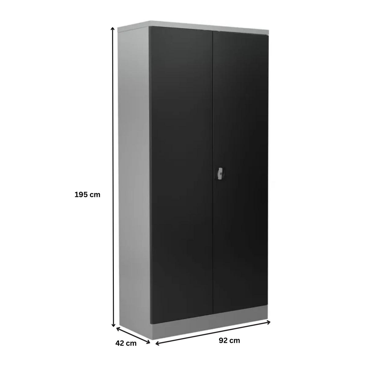 STAHLSCHRANK Bee mit 7 lackierten Fachböden 195x92x42 cm Korpusfarbe Lichtgrau Frontfarbe Schwarz - Schwarz, Metall (92/195/42cm)