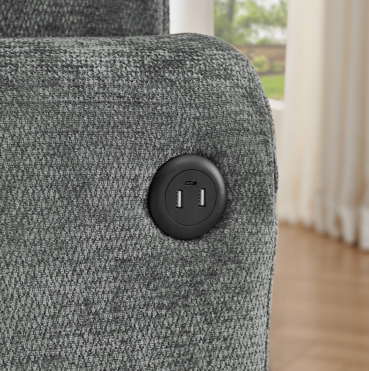 2-SITZER-RELAXSOFA mit USB und Getränkehalter Chenille Gray - Grau, Kunststoff (220/89/100cm) - Meubliv
