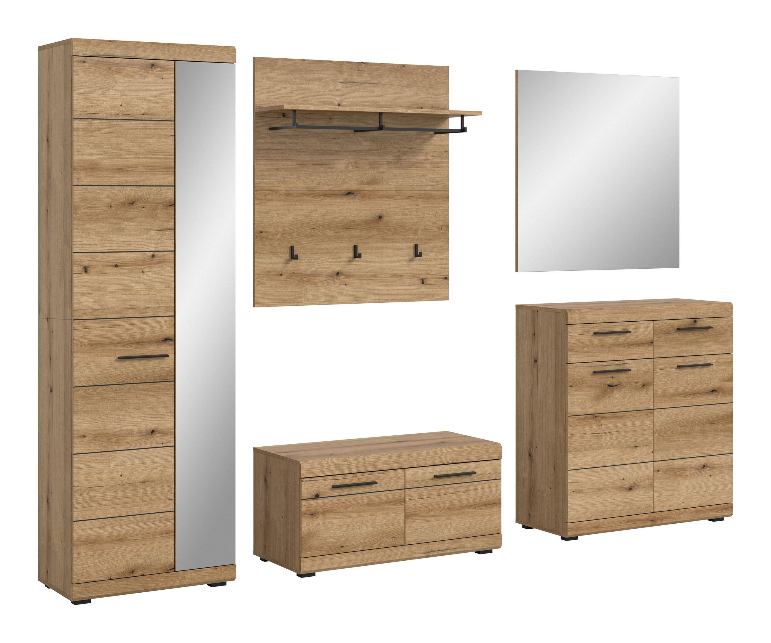 GARDEROBEN-SET SCOUT 5-tlg. (B/H/T: ca. 272/197/40 cm) in Evoke Oak Nachbildung/Evoke Oak Nachbildung - Eichefarben, Holzwerkstoff (272/197/40cm)