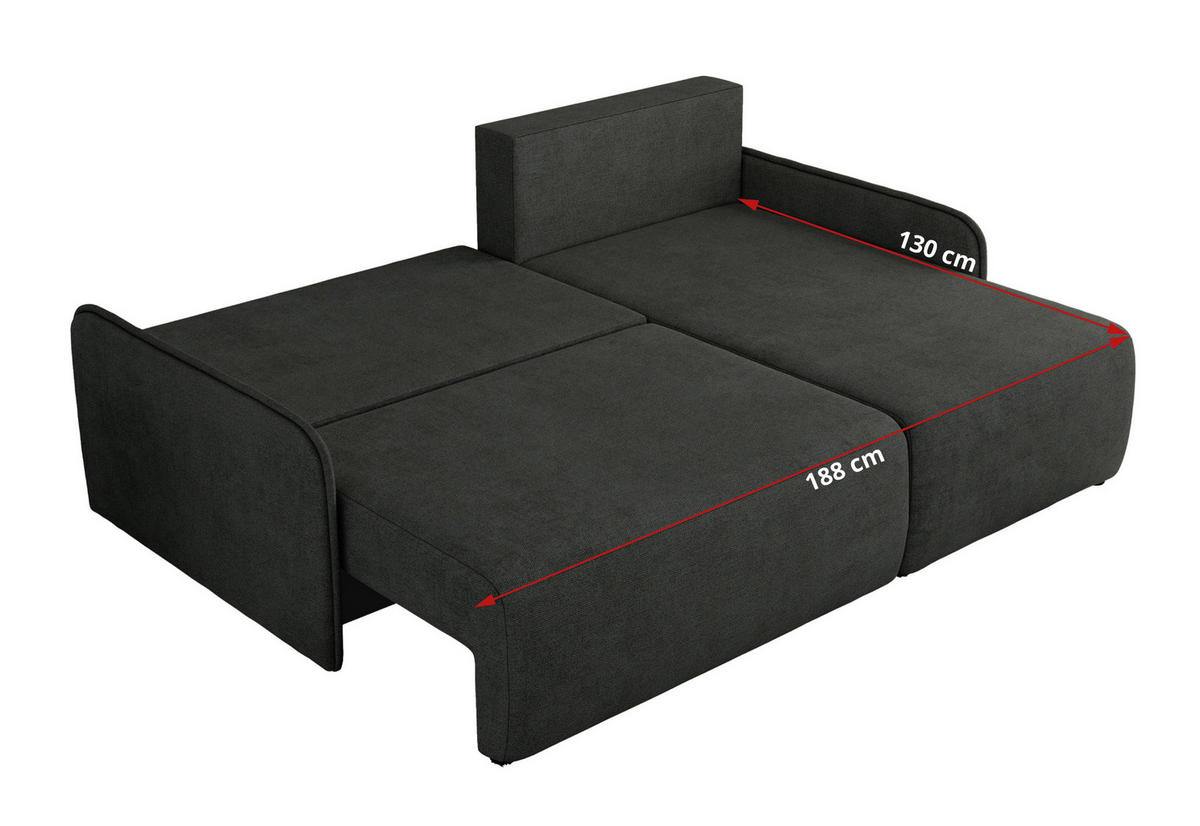 ECKSCHLAFSOFA ARPA L Dunkelgrau Struktur - links - Dunkelgrau/Schwarz, Kunststoff/Textil (198/150cm) - MKS