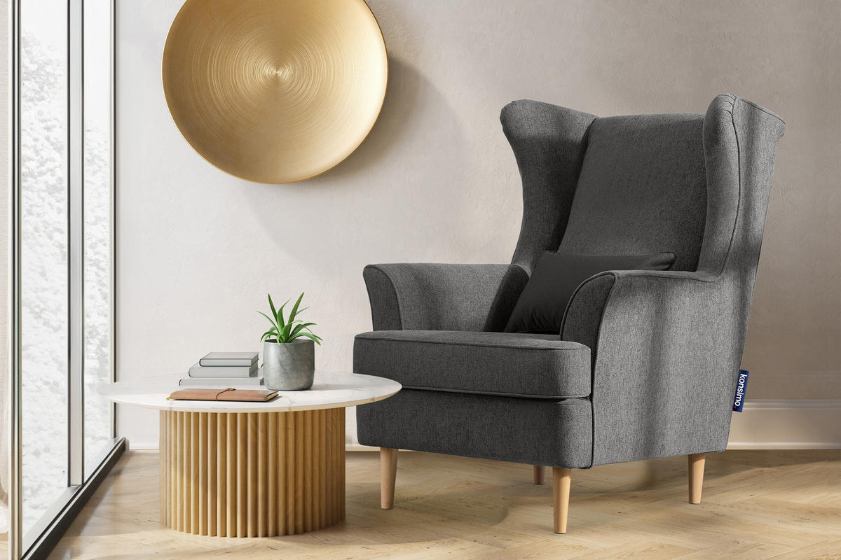 OHRENSESSEL STRALIS inklusive dekorativem Kissen, grau - Dunkelgrau, Textil (82/108/80cm) - KONSIMO®