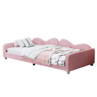 DETSKÁ posteľ 90/200 cm ružová s operadlom a podrúčkami z MDF, kovu a teddy látky - ružová, textil (90/200cm) - OKWISH