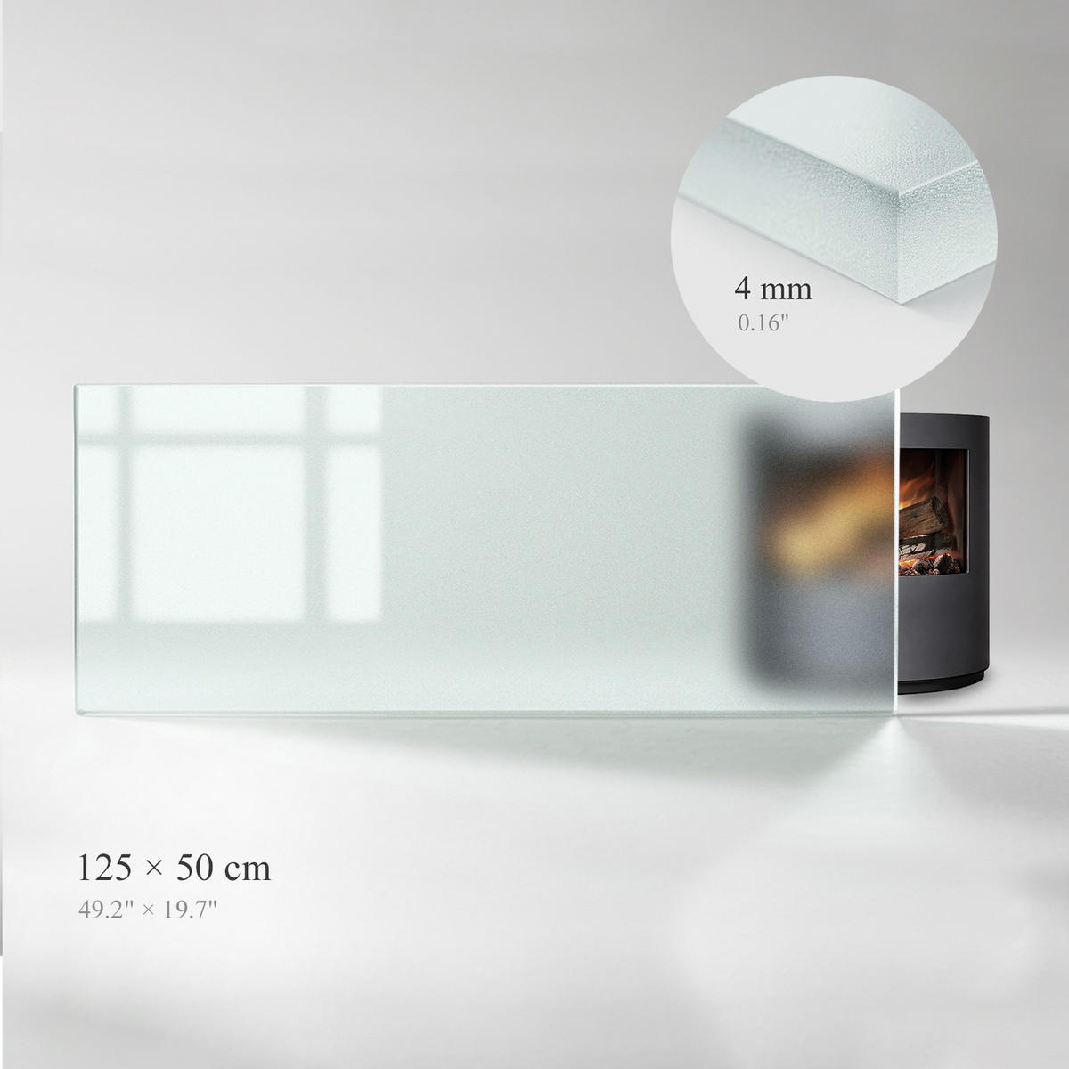 SKLENĚNÁ PODLOŽKA pod kamna 125x50 cm – mléčné sklo - průhledná, sklo (125/50/0.4cm) - TULUP