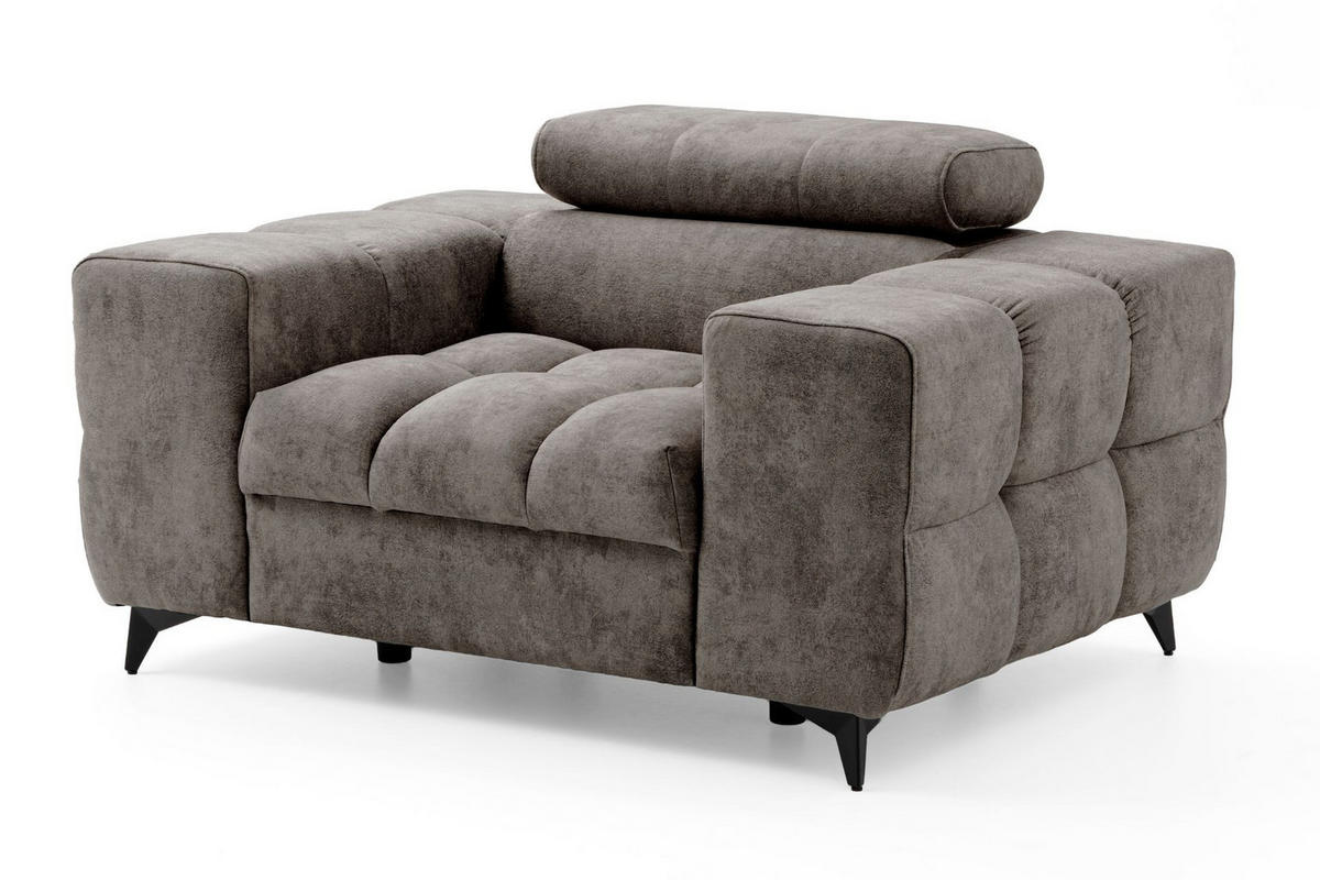 SESSEL PUDDING mit verstellbare Kopfstütze Velours Braun - Schwarz/Braun, Holz/Textil (140/93/100cm) - Muffo