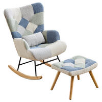 SCHAUKELSTUHL 84/68/91 cm Beige-Blau mit Fußhocker - Multicolor, Textil (68/91/122cm) - Oxeza