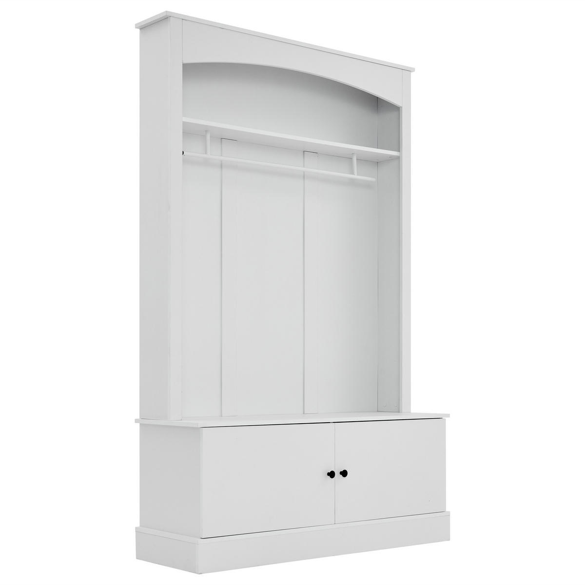 STANDGARDEROBE 120/40/190 cm in Weiß mit Kleiderstange, Sitzbank und Schuhablage - Weiß, Holzwerkstoff (120/190/40cm) - BEAOK