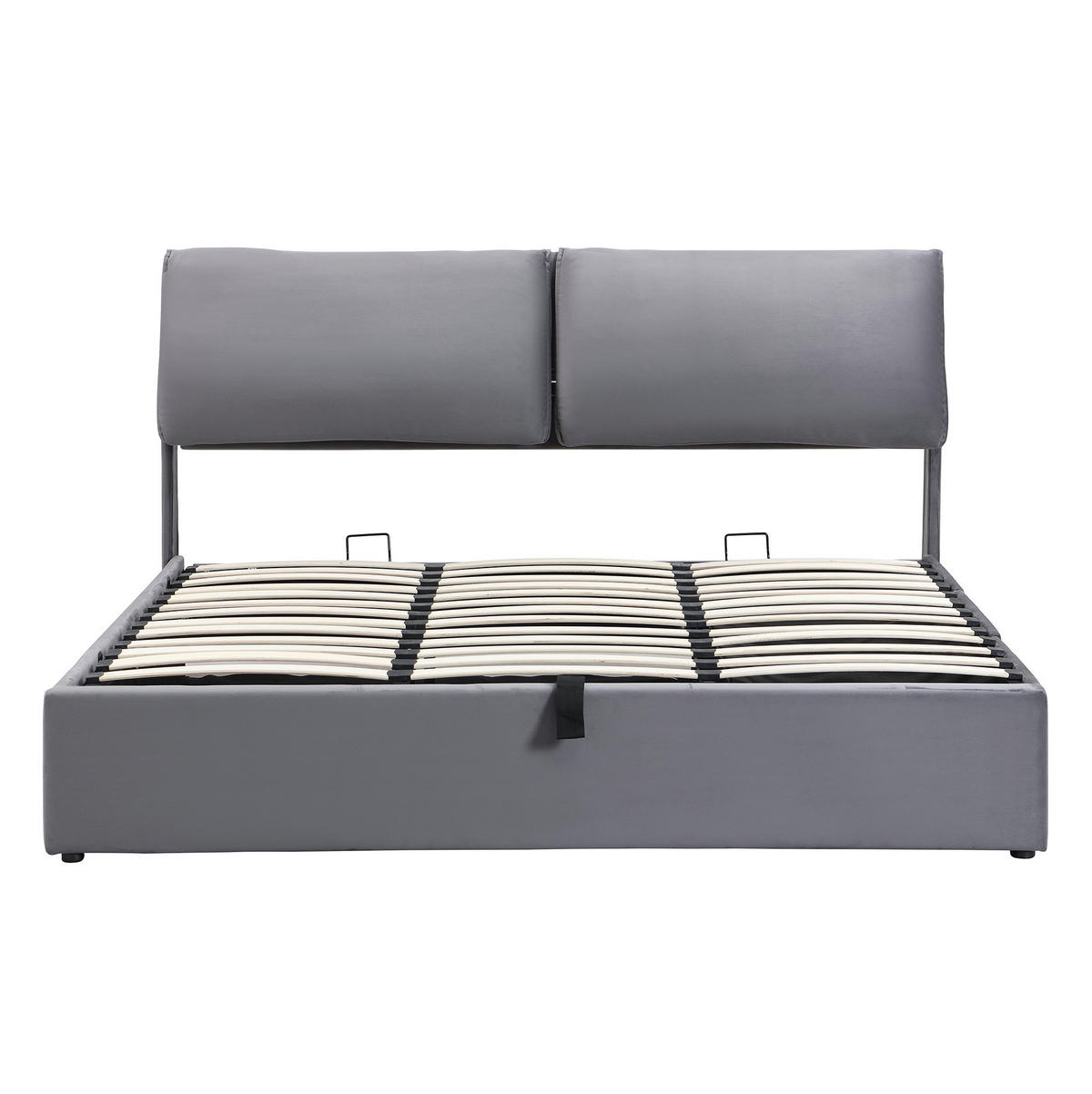 POLSTERBETT 160/200 cm Grau Samt mit hydraulischem Bettkasten und 3 Schubladen - Grau, Textil (160/200cm) - OKWISH