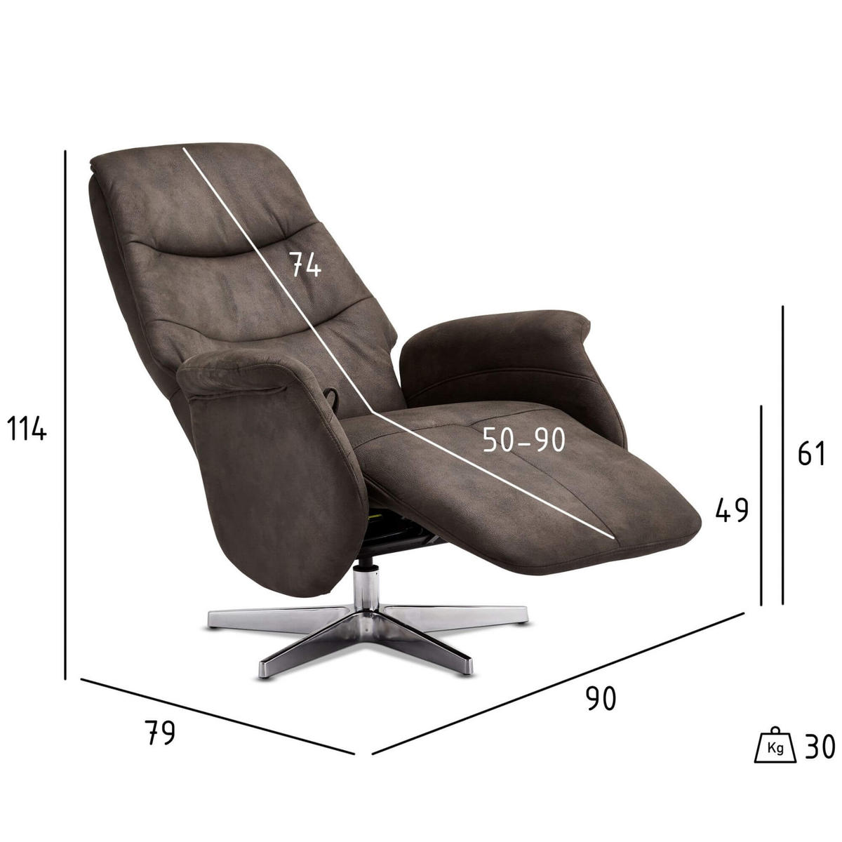 RELAXSESSEL Mikrofaser Taupe Grau - Schwarz/Braun, Leder/Textil (90/114/79cm) - Furnhouse