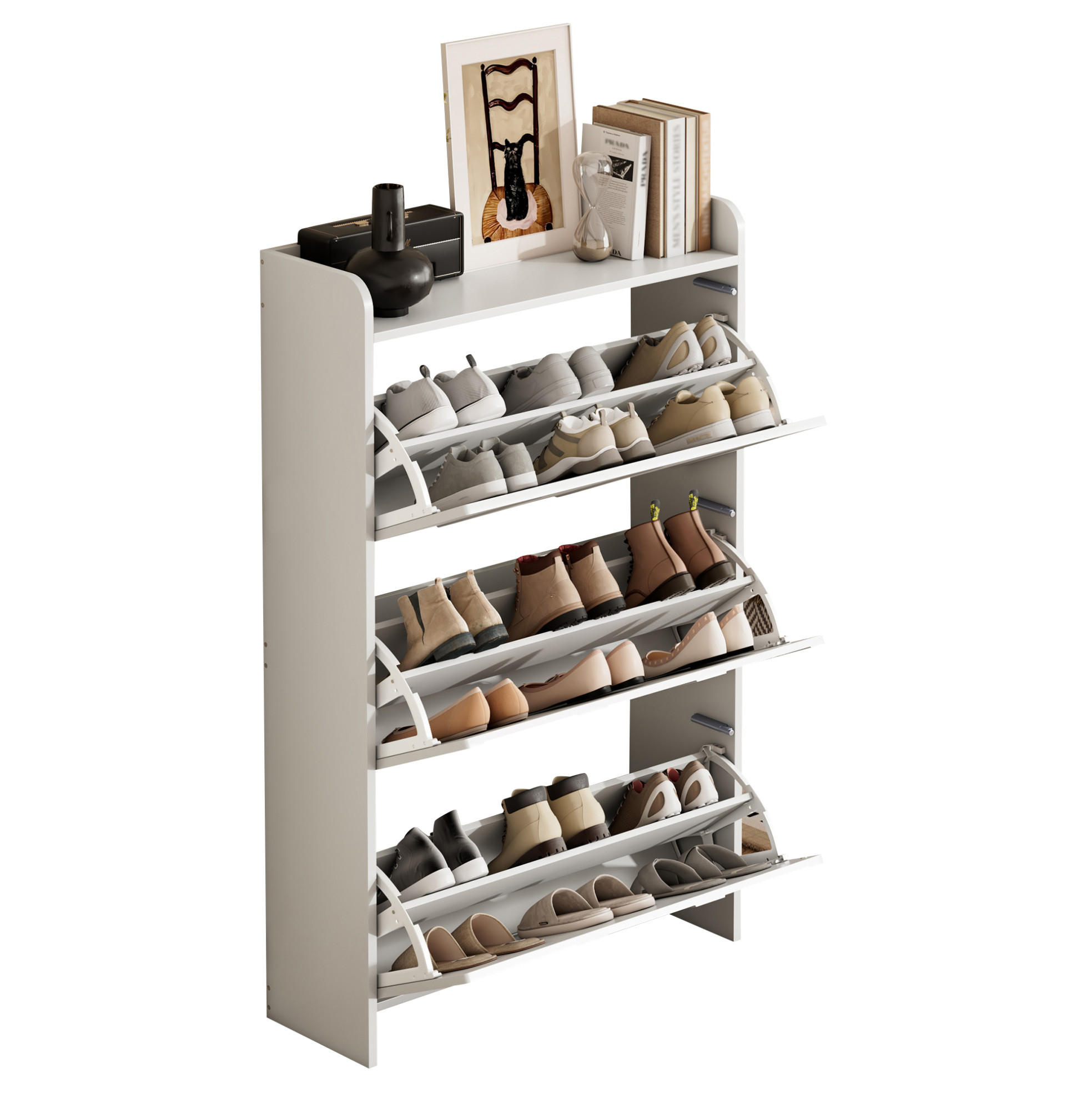 SCHUHSCHRANK 70/25/120 cm weiß aus MDF mit Klapptüren und Schublade - Weiß, Holzwerkstoff (70/120/25cm) - OKWISH