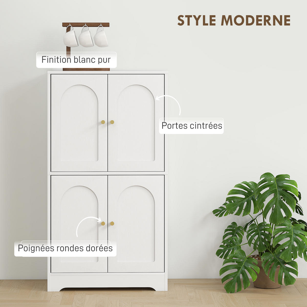 HIGHBOARD DE-11187 4 gebogene Türen & verstellbare Böden Weiß - Weiß, Holzwerkstoff (30/110/60cm) - ComfortXL