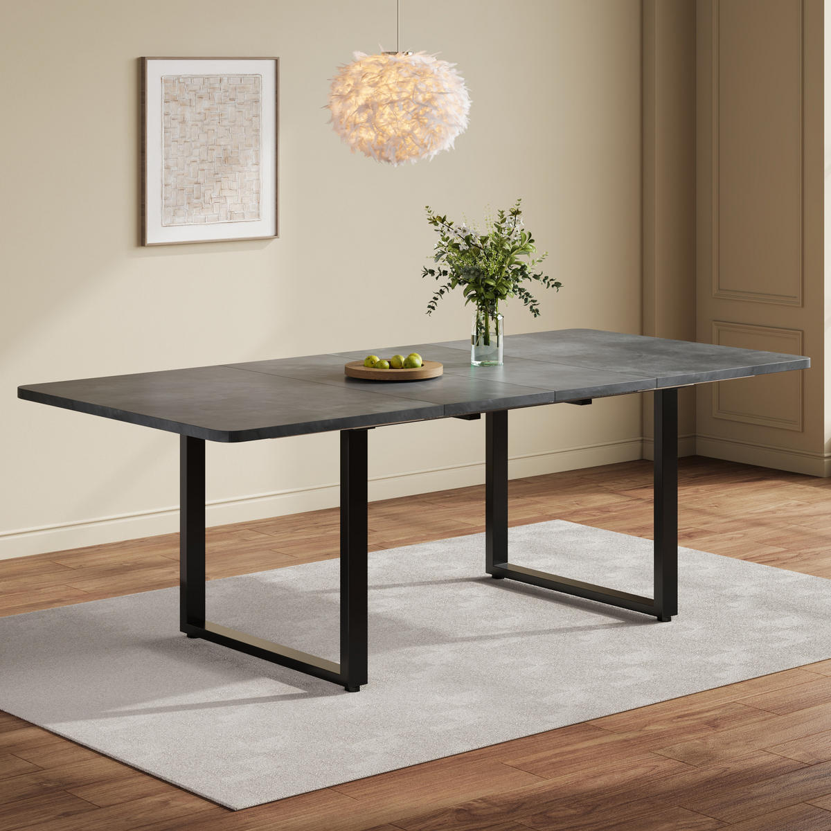 AUSZIEHTISCH 140-220/80 cm in Grau mit Metallgestell für 6 bis 10 Personen - Grau, Holzwerkstoff (220/90/75cm) - BEAOK