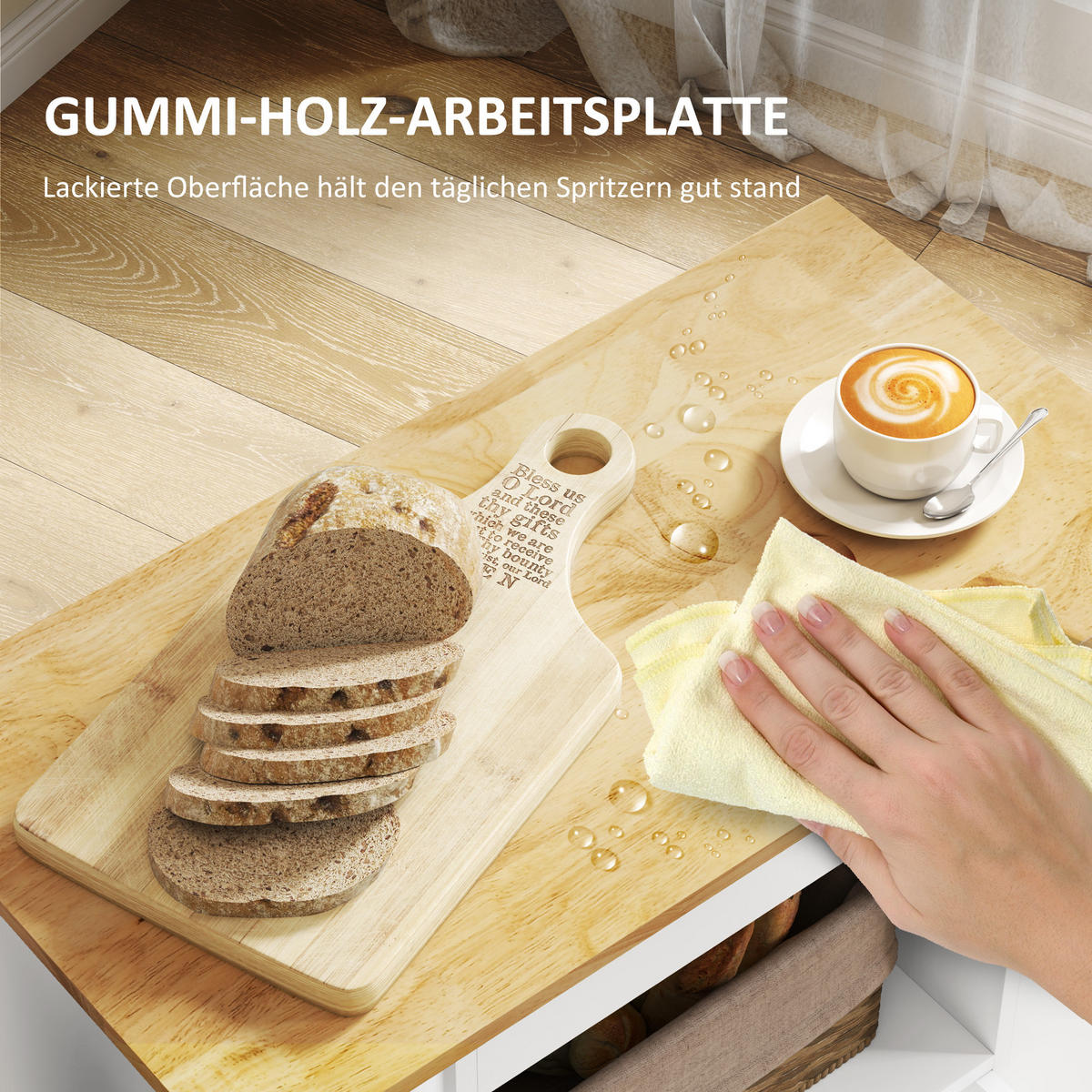 KÜCHENWAGEN mit Arbeitsplatte, 83x40x83cm, Eiche - Eichefarben, Holz (83/83/40cm) - HOMCOM