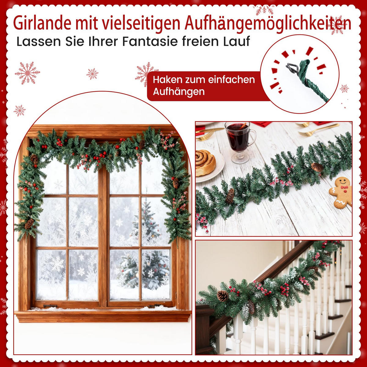 WEIHNACHTSBAUM Mini Tannenform mit Weihnachtsgirlande und Weihnachtskranz 120 cm grün(4-tlg) - Grün, Metall (120cm) - COSTWAY