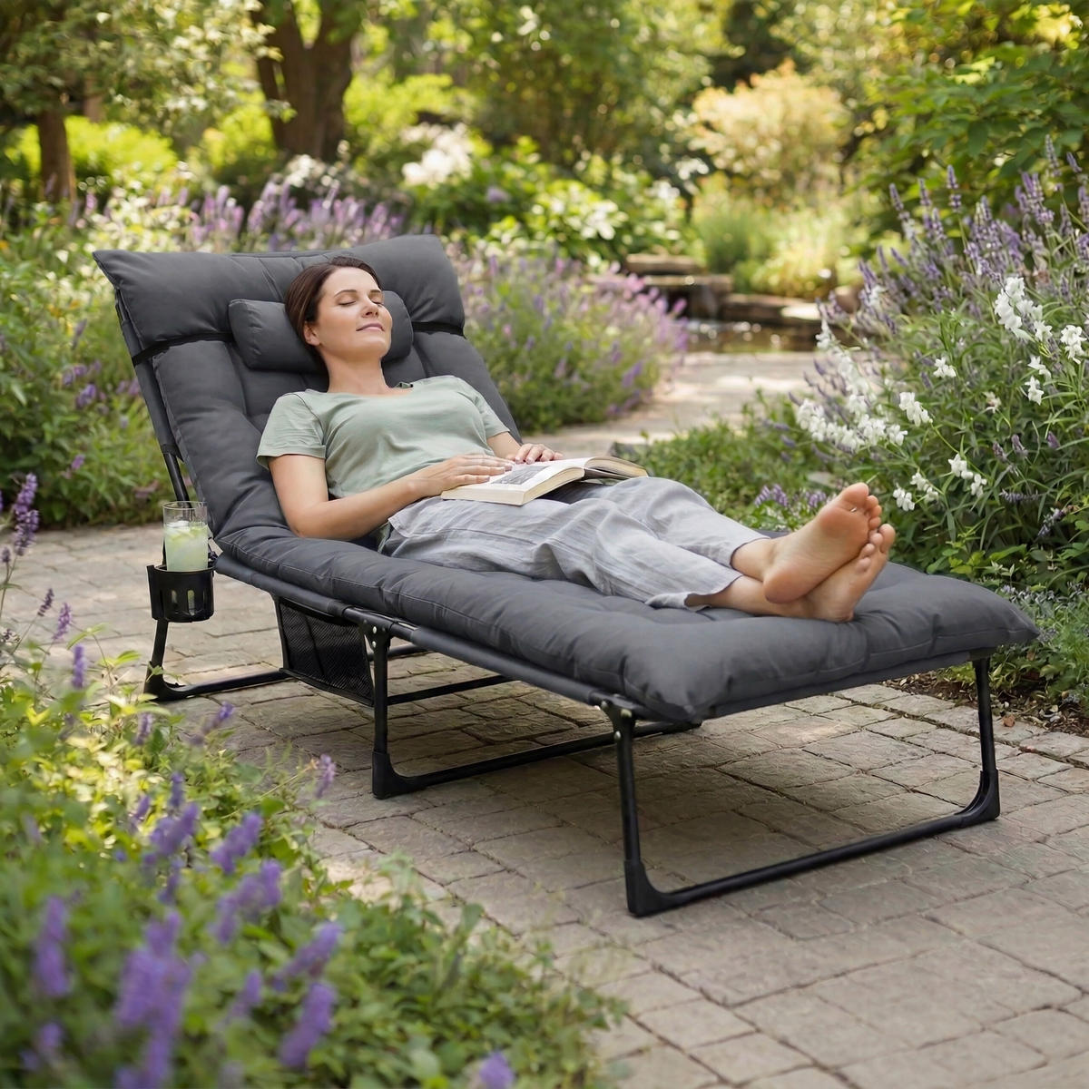 KEMPINGOVÉ lôžko - sivá, kov/textil - Relaxdays