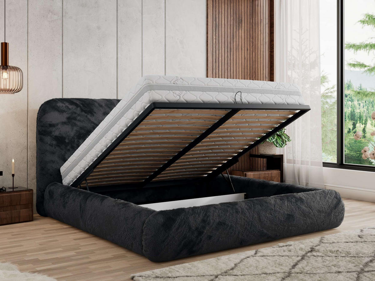 POLSTERBETT BENEA CLASSIC 140/200 - Dunkelgrau Plüsch - Multipocket-Matratze - Dunkelgrau, Textil (140/200cm) - MKS