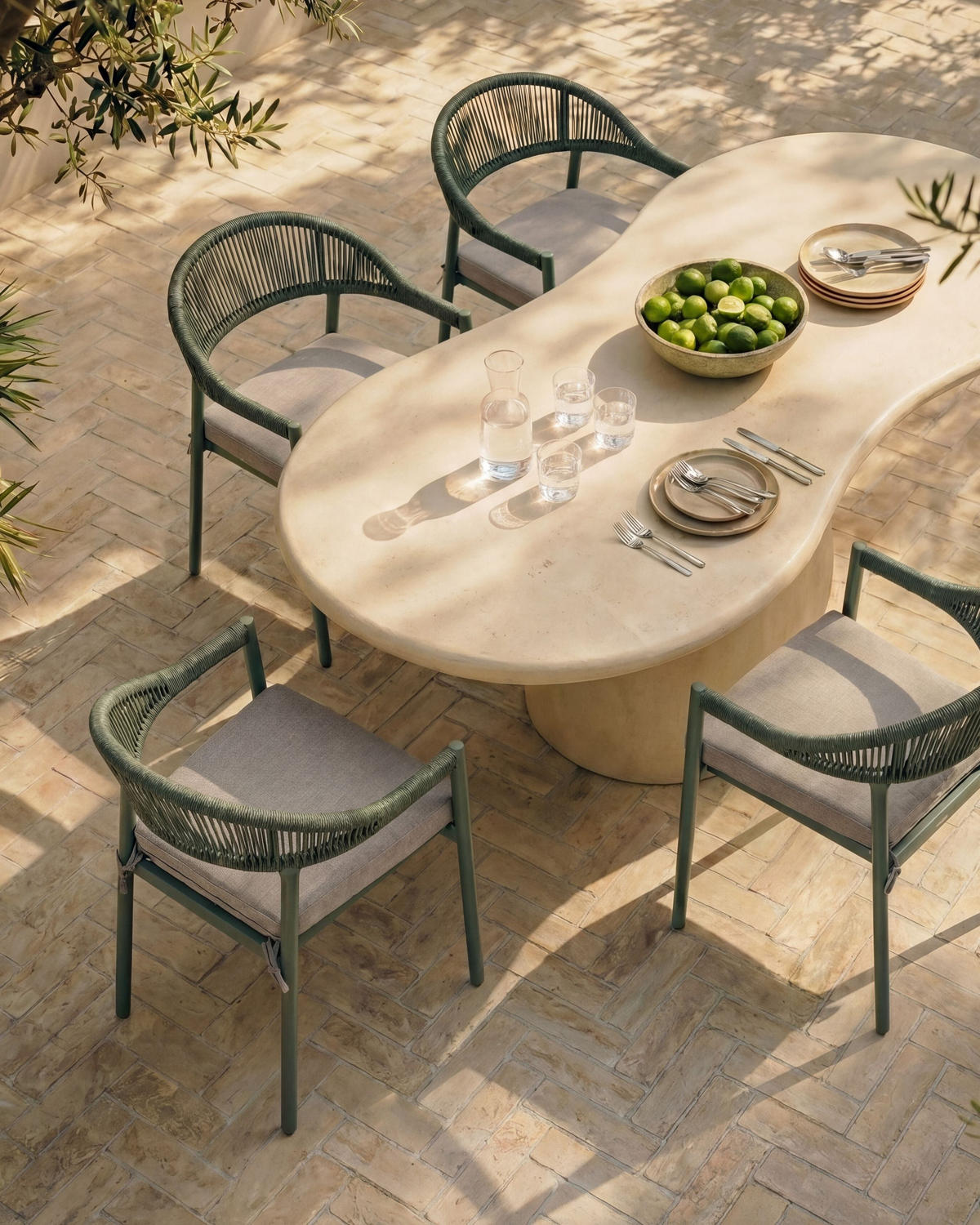 STUHL 4er-Set und Sitzkissen Metall Grün Ormea - Taupe, Metall (56/80/54cm) - Beliani
