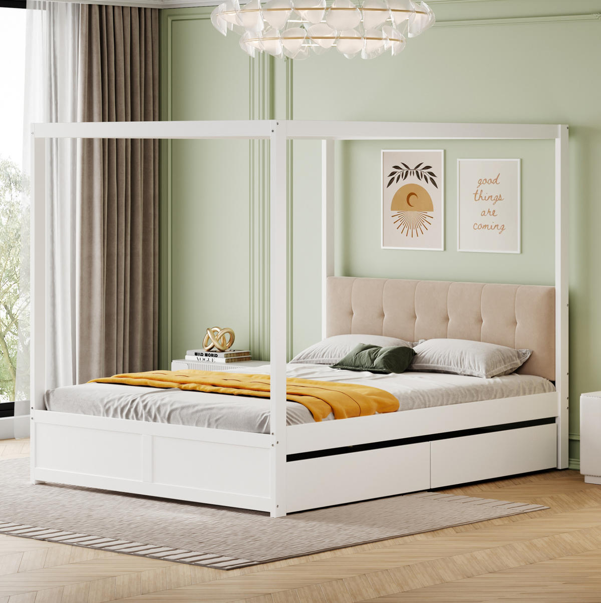 BETT mit Kopfteil 140/200 cm in Weiß – mit 2 Schubladen & inkl. Lattenrost - Weiß, Holz (140/200cm) - BEAOK