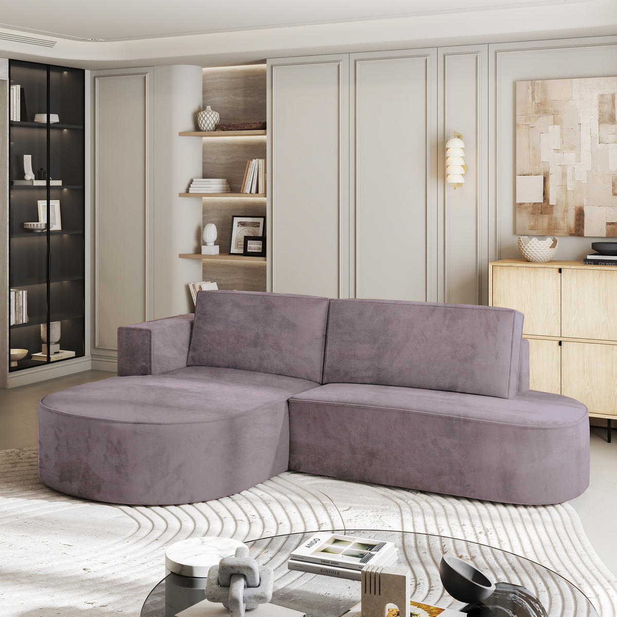 ROHOVÁ SEDAČKA CORTIO šeříková - šedá/šeříková, dřevo/textil (265/174cm) - MASSENO