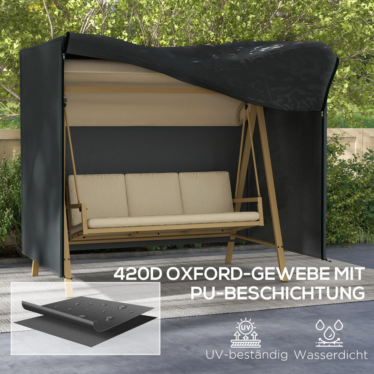 ABDECKUNG Hollywoodschaukel, Schwarz - Schwarz, Textil (125/172/220cm) - Outsunny