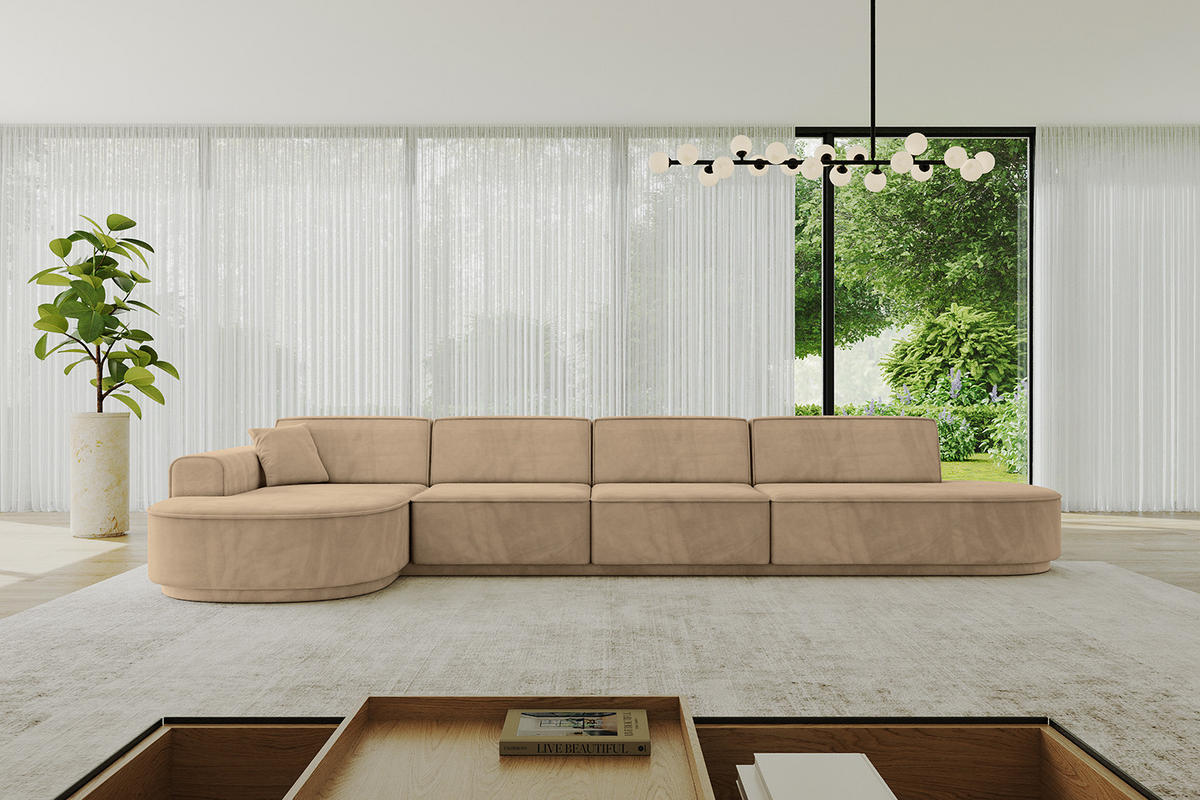 ECKSOFA Ottomane Links MARI-L3-v3 - 413x171x83 cm Taupe Velours - Taupe/Schwarz, Holzwerkstoff/Kunststoff (413/171cm) - ALTDECOR