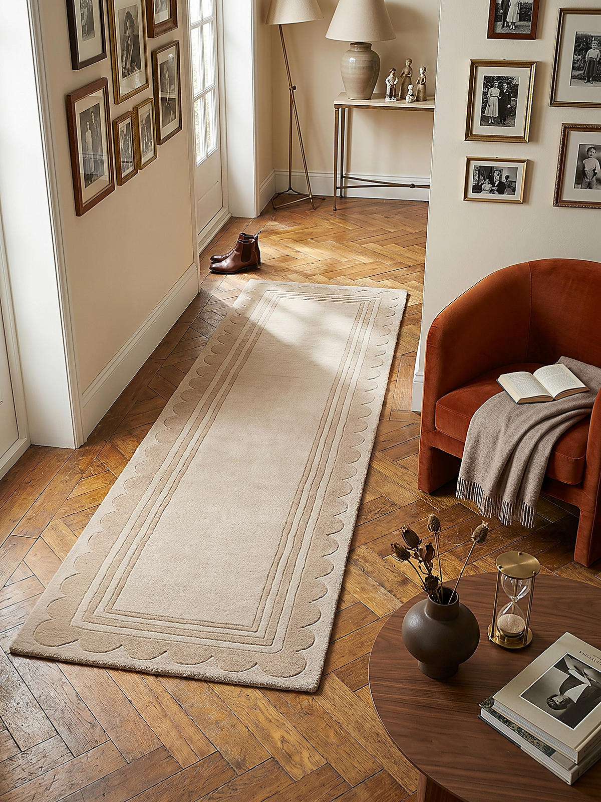 WOLLTEPPICH Grafisches Muster, Rahmen, Wohnzimmer schmutzabweisend Beige Läufer 80x230 - Beige, Textil (230/80cm) - KADIMA DESIGN
