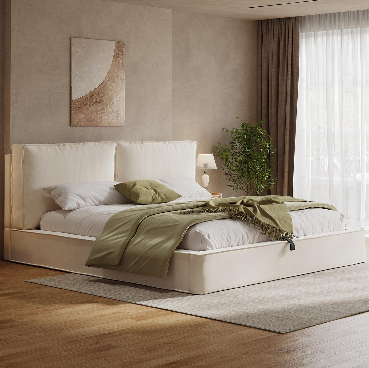 POLSTERBETT 180/200 cm mit Lattenrost und hydraulischem Bettkasten, Samt, Beige - Beige, Textil (180/200cm) - Redom
