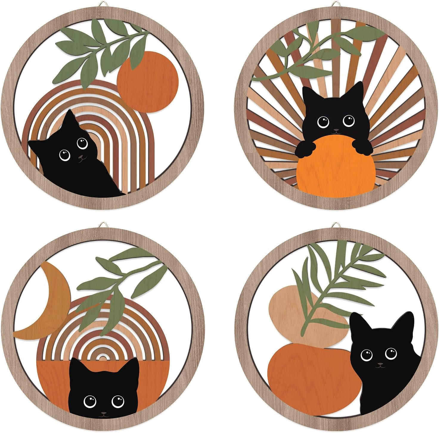 WANDDEKO 19,5x19,5cm Katze Mondmotiv 4er Set - Akaziefarben, Holzwerkstoff (20/1cm) - Weltevree