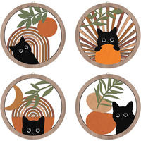 WANDDEKO 19,5x19,5cm Katze Mondmotiv 4er Set - Akaziefarben, Holzwerkstoff (20/1cm) - Weltevree