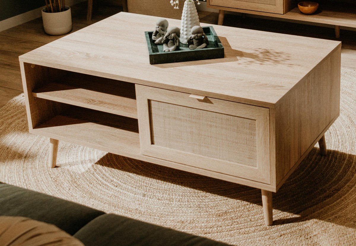 COUCHTISCH Eiche Sonoma, Bast-Dekor 100 cm, Wohnzimmertisch mit Ablage - Eichefarben/Sonoma Eiche, Holz/Holzwerkstoff (100/60/40cm) - Furn.Design