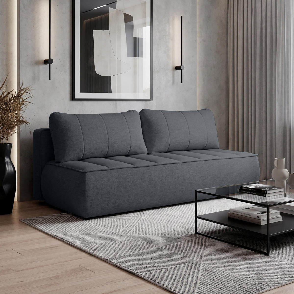 SCHLAFOSOFA Doris mit Schlaffunktion und Bettkasten, DL-System, Schwarz - Schwarz, Textil (210/88/100cm) - Beautysofa