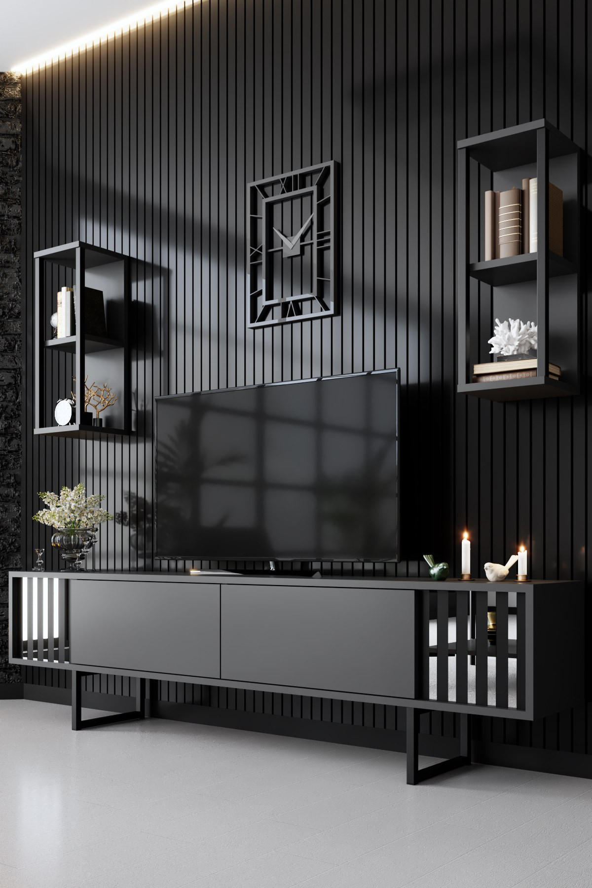 TV-MÖBEL Chrome Line Anthrazit-Schwarz - Anthrazit/Schwarz, Holz (180/48/30cm) - Habitat Garten