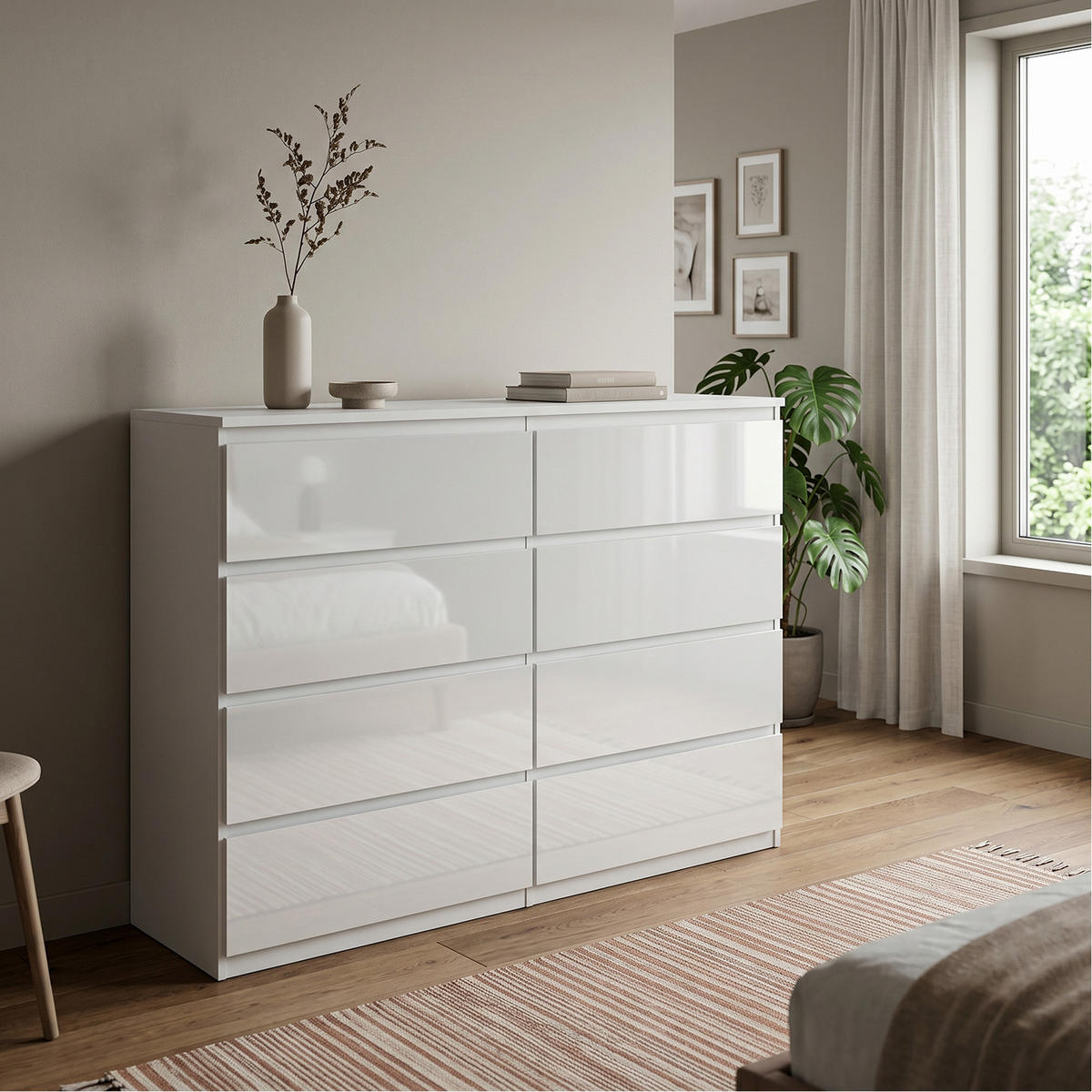 KOMMODE NUDO 138,5/101,5/39cm mit 8 Schubladen Türen Weiß - Weiß Hochglanz/Weiß, Holzwerkstoff (138.5/101.5/39cm) - MASSENO