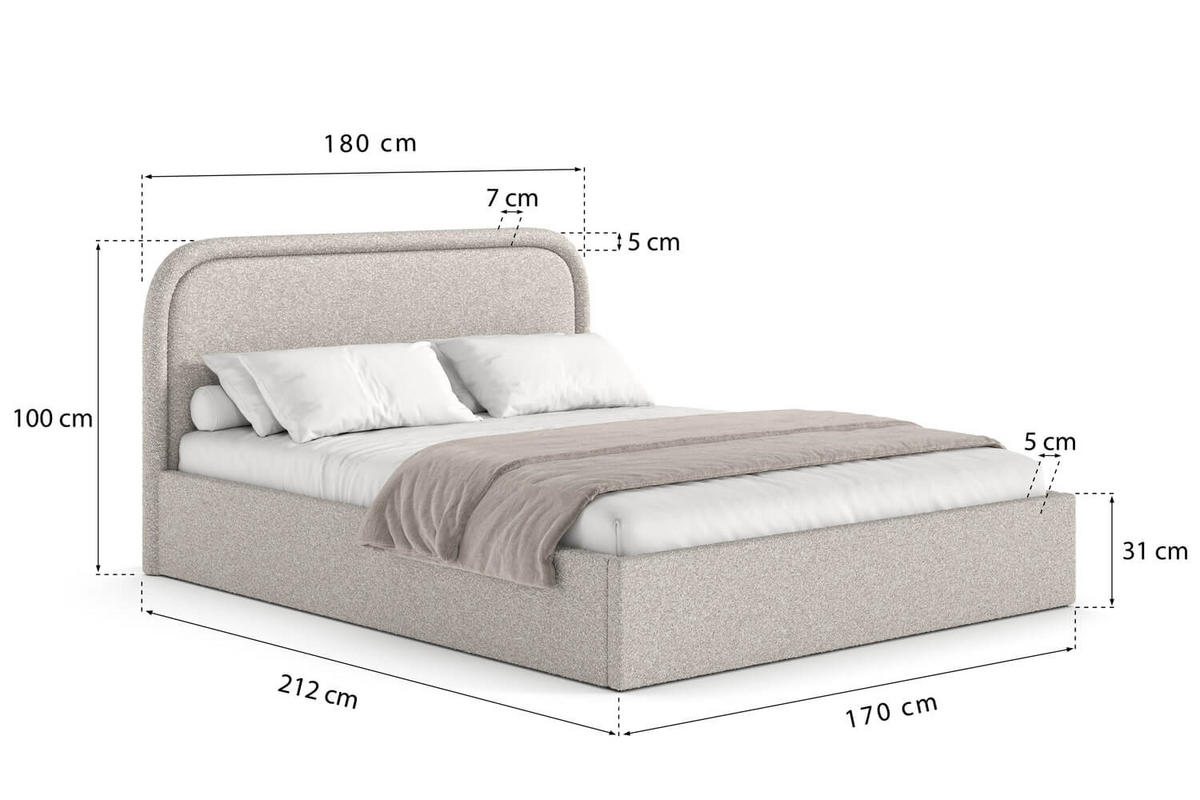 POLSTERBETT MONO mit Bettkasten, LOOP-02 - 160x200 cm - Greige/Beige, Holz/Textil (160/200cm) - mybed.