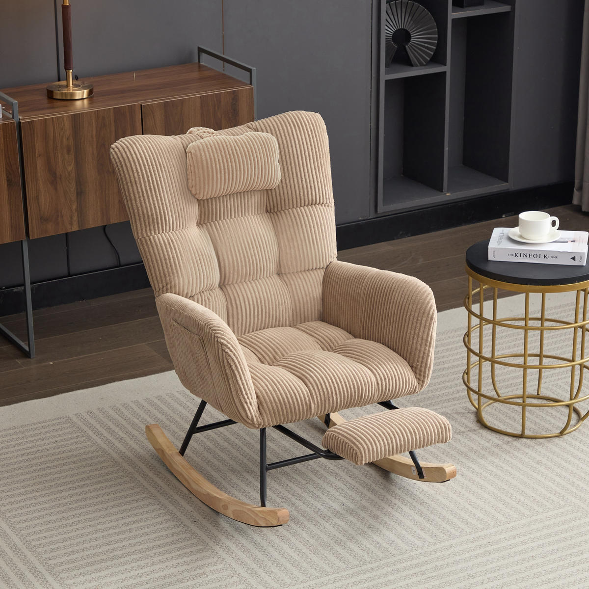 SCHAUKELSTUHL gepolstert hoher Rücken Stoff Braun Sessel - Braun, Textil (102/92/65cm) - FLIEKS