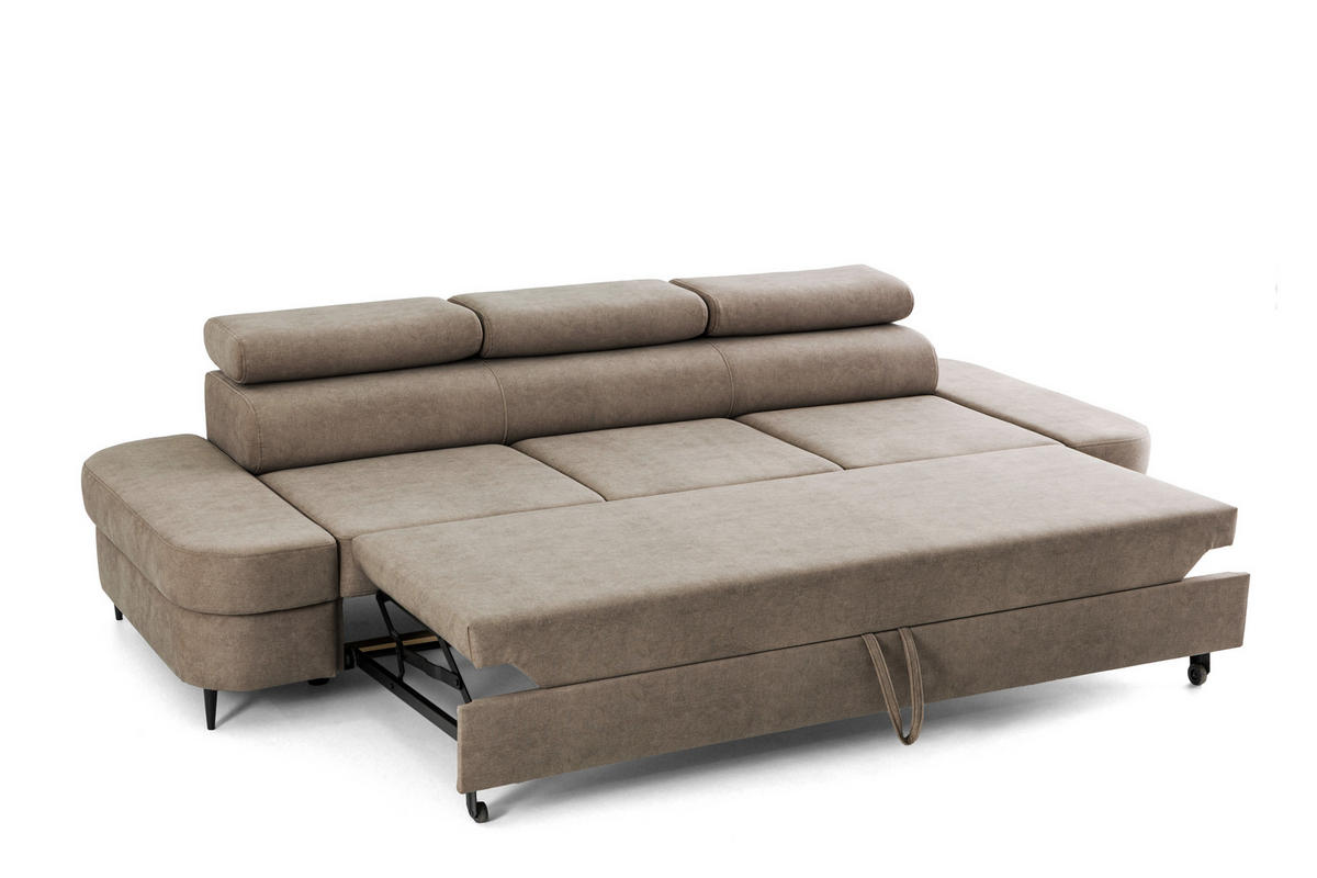 3-SITZER Sofa PRIAM mit Schlaffunktion 125x317 Velours Beige - Beige/Schwarz, Holz/Textil (278/95/102cm) - Muffo