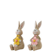 DEKO KANINCHEN BLUME (2ER SET) - Multicolor, Glas/Naturmaterialien (9/15/6cm) - J-Line