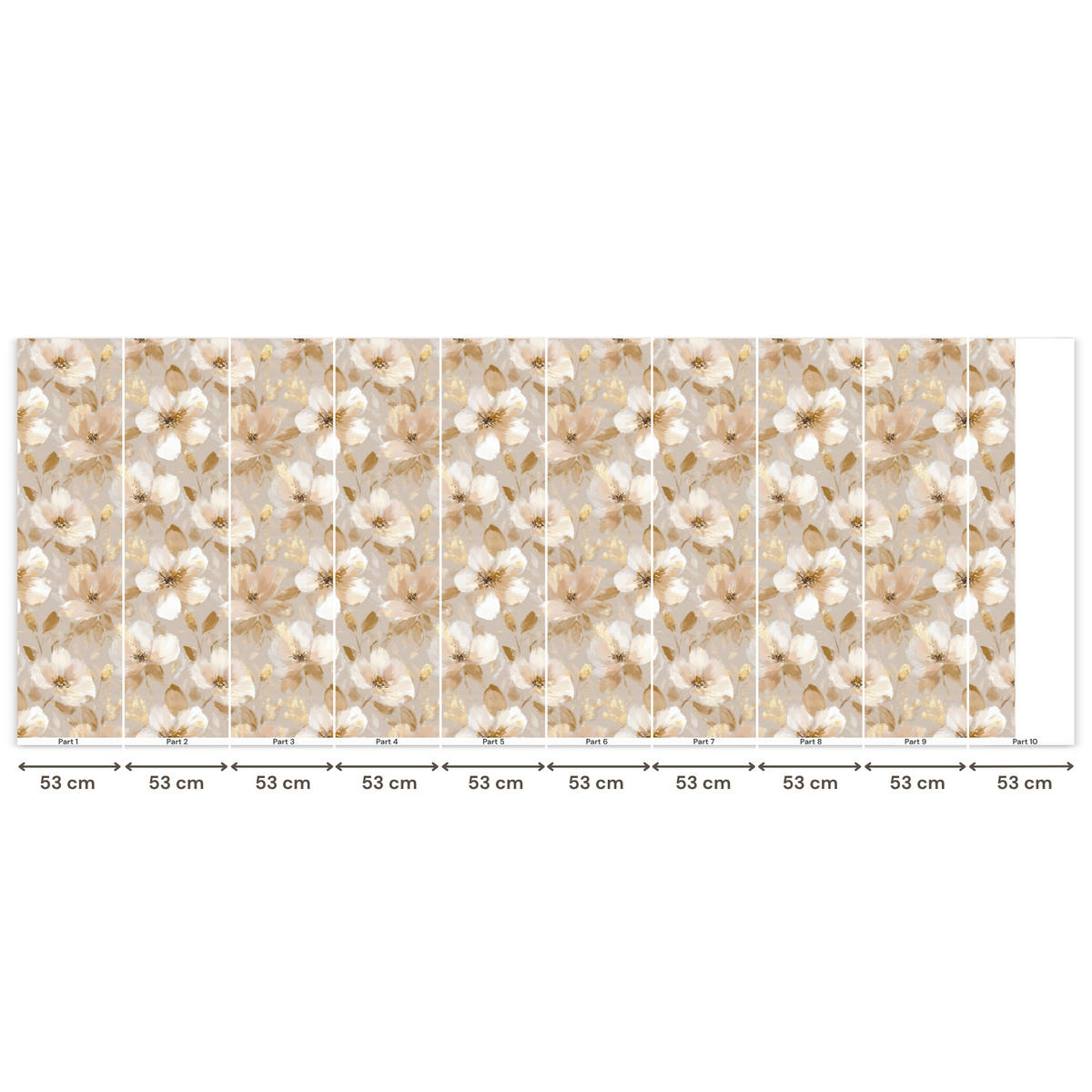 TAPETE - Blumen - künstlerisch - Gold - 500x200 cm - Beige, Papier (500/200cm) - OnlyWow