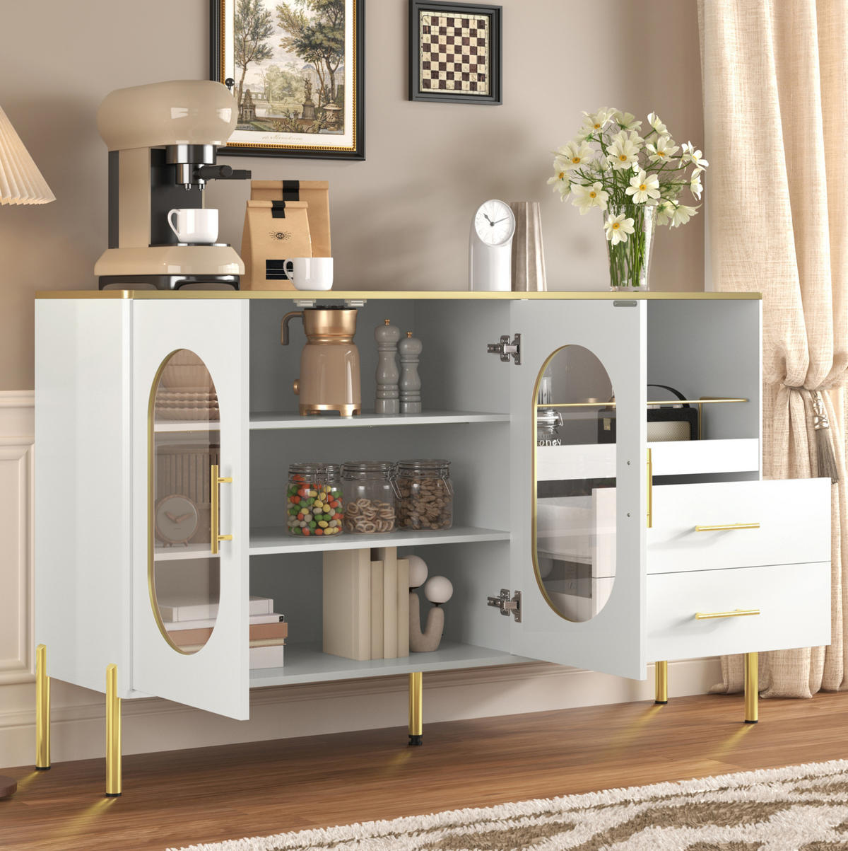 SIDEBOARD 140/38/90 cm Weiß aus MDF mit 2 Schubladen - Weiß, Holzwerkstoff (140/90/38cm) - OKWISH