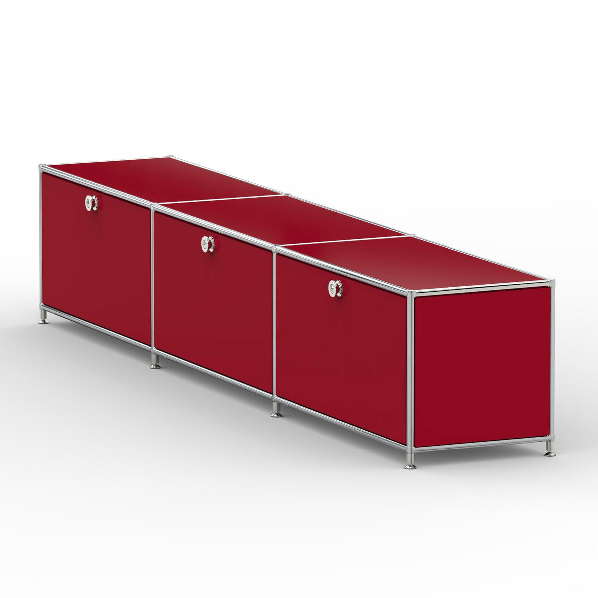 TV Board mit 3 Klappen & Schloss, Breite 227 cm, Rubinrot - Chromfarben/Silberfarben, Metall (40/43/227.2cm) - Versee
