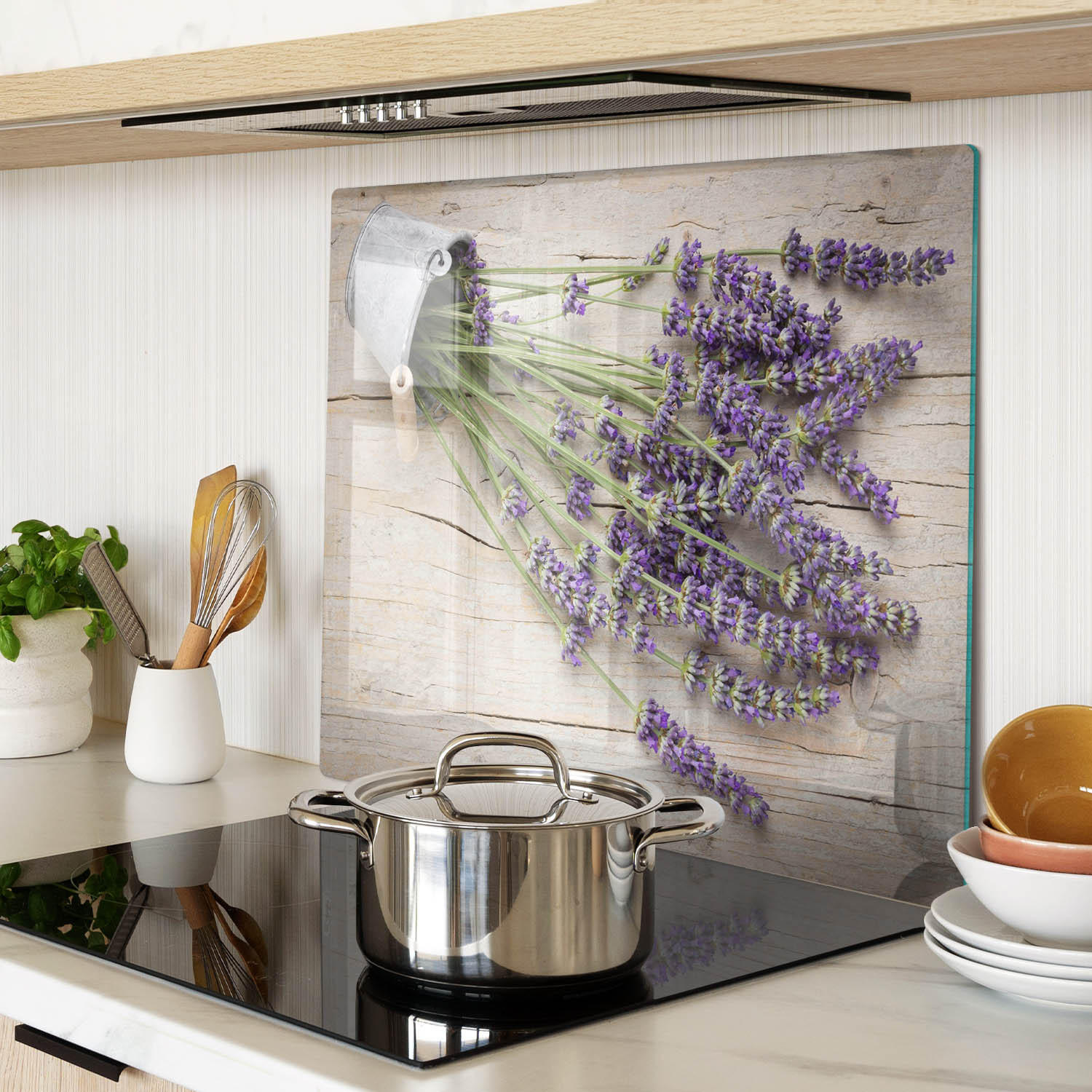 GLASPLATTE 60x52 cm Lavendel im Topf - Lila, Glas (60/0.4/52cm) - TULUP