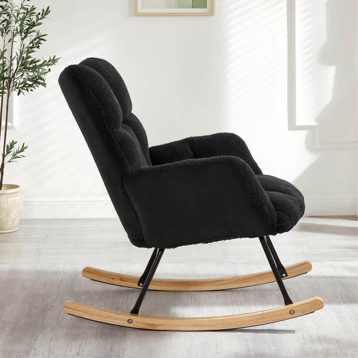 SCHAUKELSTUHL 44/50/47 cm dunkelgrau aus Polyester mit Holzgestell - Dunkelgrau, Textil (89/101/69cm) - OKWISH