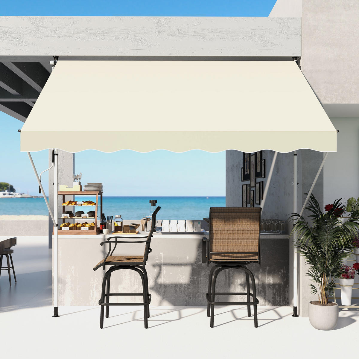 MARKISE, Blau+Weiß, Aluminium, Stahl, Polyester - Beige, Metall (150/280/300cm) - Outsunny