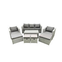 BALKONMÖBEL-SET Polyrattan Hellgrau-Mix 9-teilig - Hellgrau/Grau, Glas/Kunststoff - Fimous